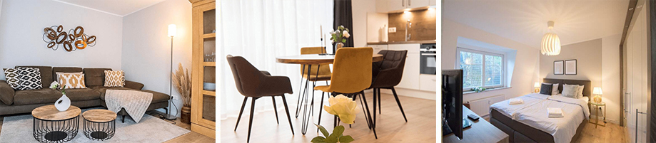 Ansicht des Wohn-, Ess- und Schlafbereichs der Wohnung "Nordsee 2"